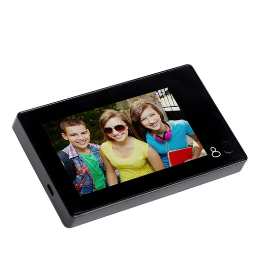 Black peephole camera monitor with built-in screen showing front-visitor video