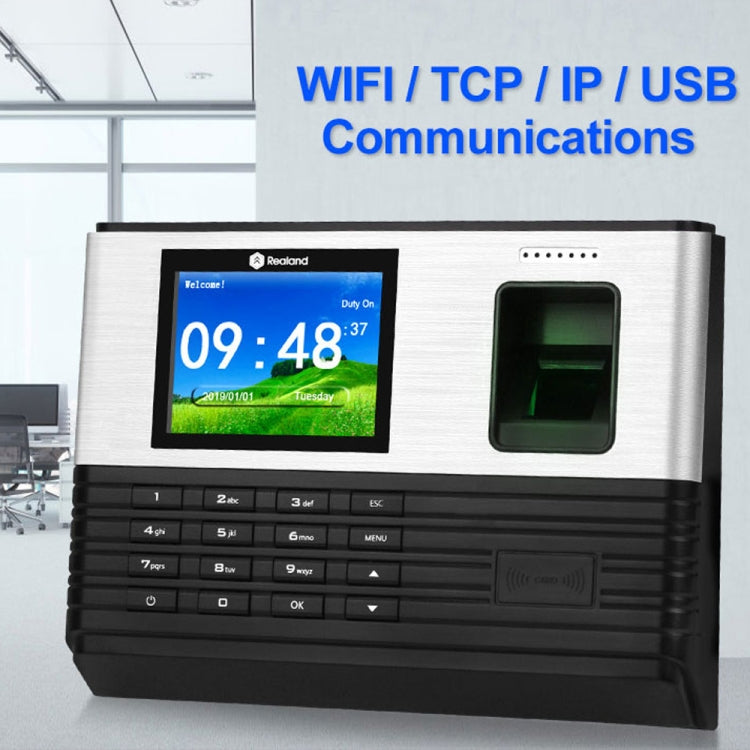 Fingerprint time attendance terminal, 2.8-inch color screen, fingerprint reader window, WiFi/USB
