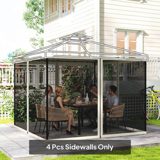 4-panel cream mesh gazebo sidewalls with zipper doors on a metal frame
