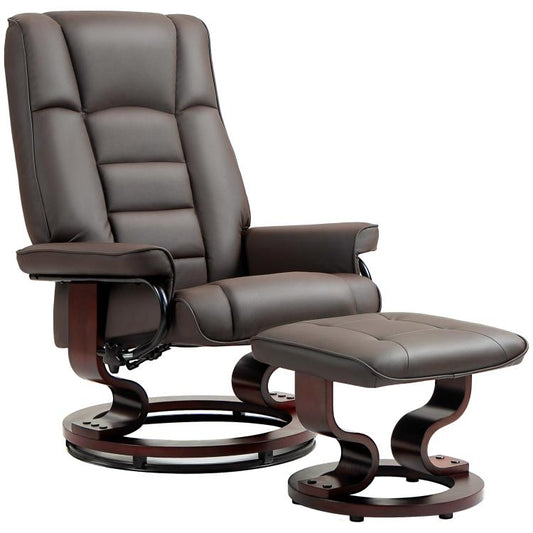Swivel reclining lounge chair with ottoman, dark gray padded seat and backrest