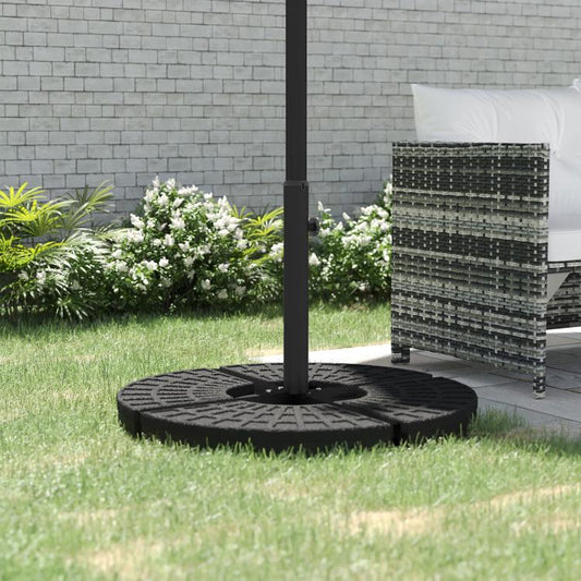 Black umbrella cross base stand on round base plate with central mounting pole
