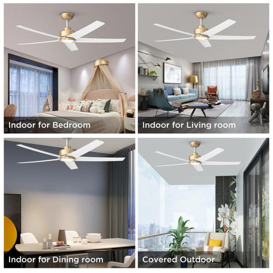 52 inch Ceiling Fans with Lights, Large Air Volume Ceiling Fans with Reversible Quiet DC Motor and Remote, 5D-W5, 5X-W5