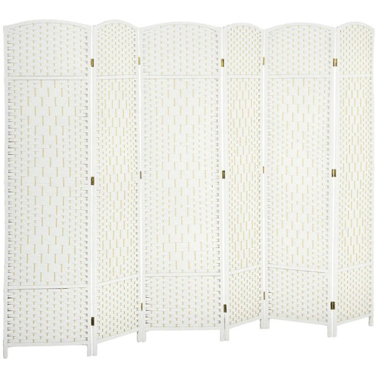 White 6-panel folding room divider screen with arched tops and woven texture