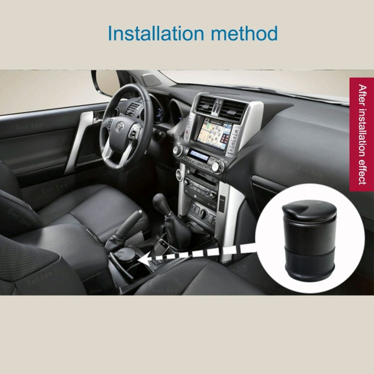 Detachable car ashtray installation diagram showing cup-holder placement in a car