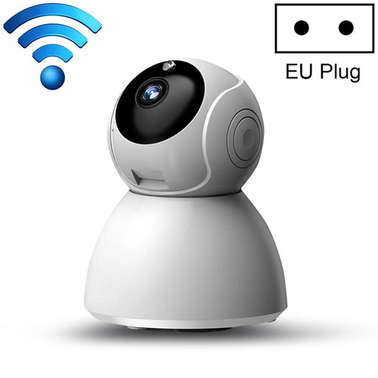 White wireless dome security camera with black lens and built-in Wi‑Fi indicators