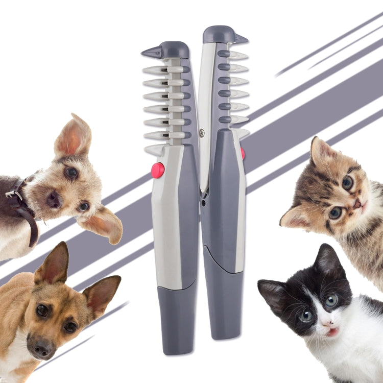 Pair of electric pet grooming comb trimmers with gray heads and white handles