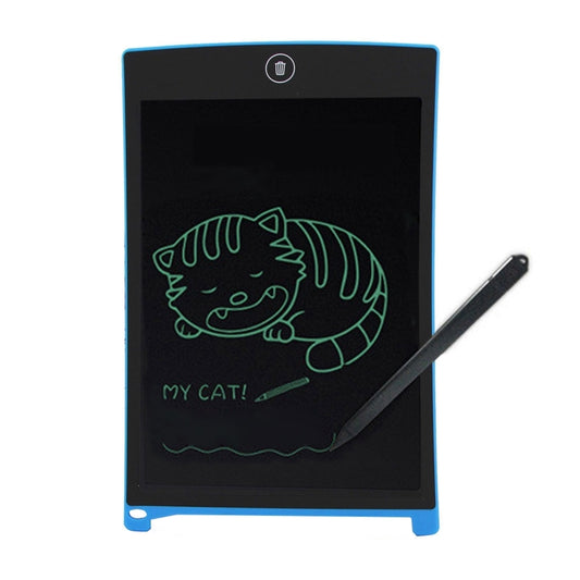 Blue LCD pressure-sensing writing tablet with cat drawing and stylus