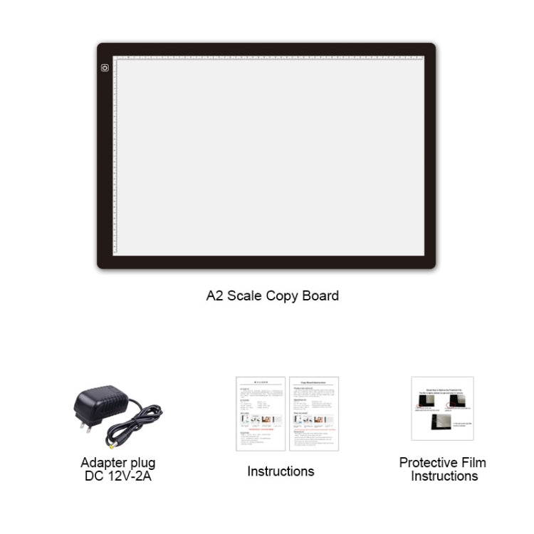 A2 LED acrylic copy board kit with EU power adapter, instruction sheet, protective film