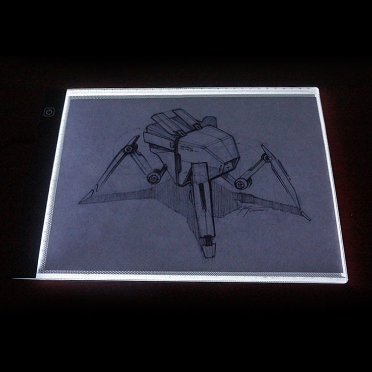 Acrylic LED USB copy board glowing with dark sketch line art