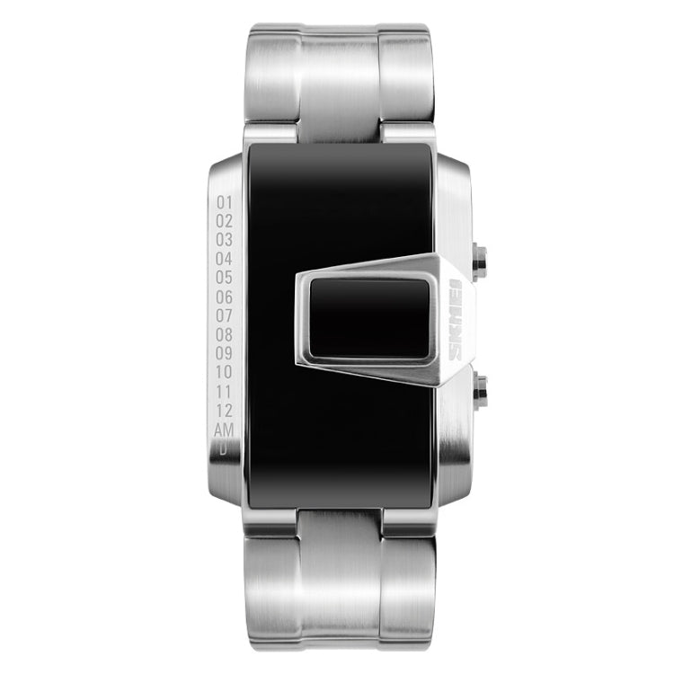 SKMEI 1179 men's sports digital LED watch, silver metal band with black rectangular display