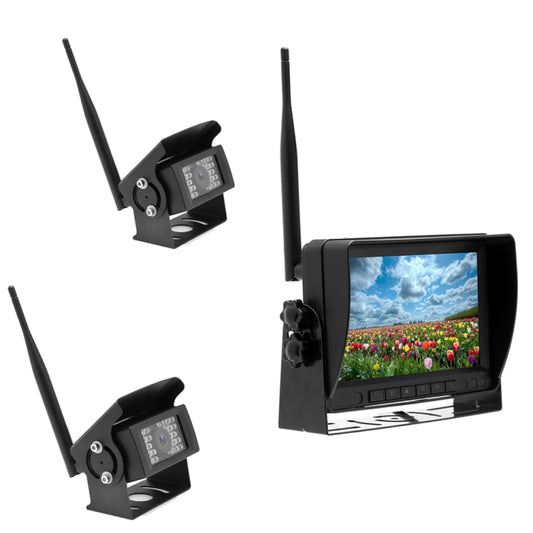 K0232 7 inch 140 Degrees Wide Angle HD Car Rear View Backup Dual Cameras Rearview Monitor Split Screen, K0232