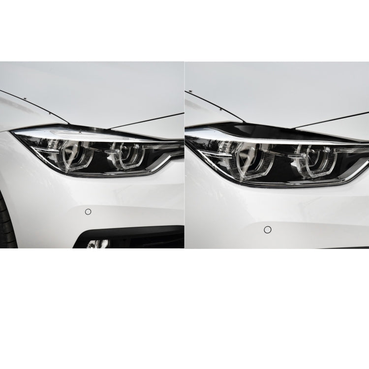 Split view of BMW headlight with black light eyebrow trim installed
