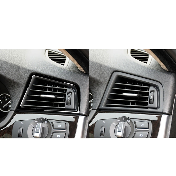 Car air outlet frame sticker shown before-and-after on dashboard vent, black trim