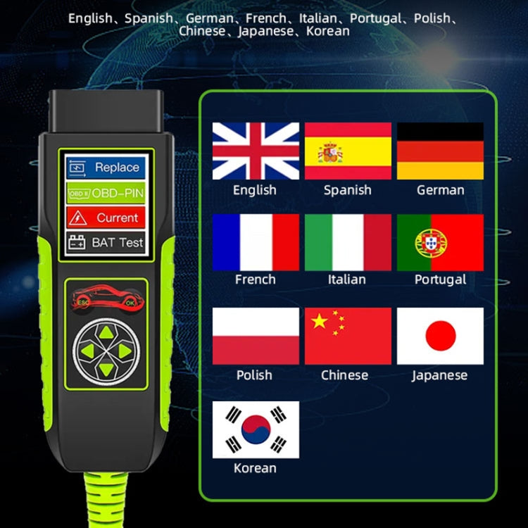 Handheld car battery intelligent analyzer diagnostic device with LCD and control buttons
