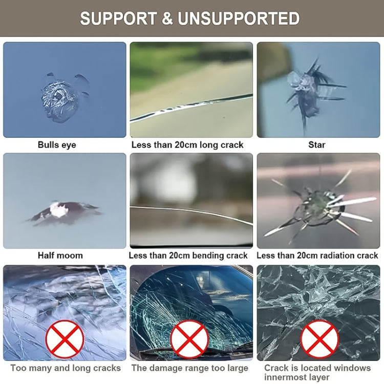 Windshield repair resin kit compatibility guide for crack types