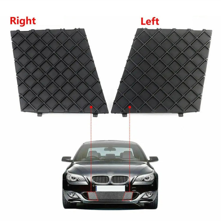 Left and right black front bumper lower grille covers with square grid pattern