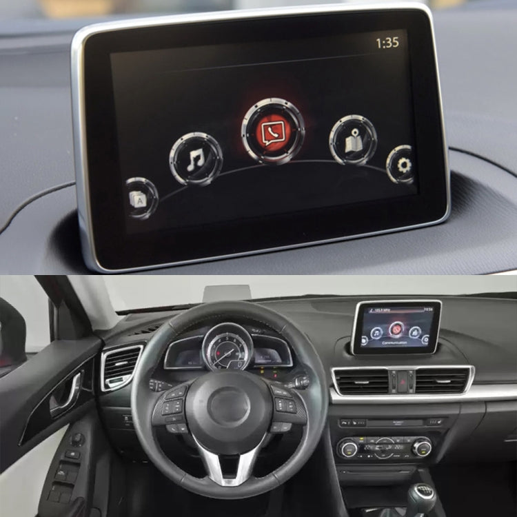 Car interior with 7-inch touch screen digitizer showing control icons on display