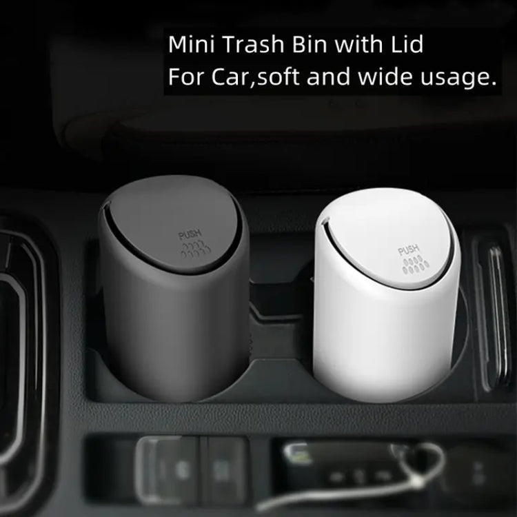 Car mini trash cans with push lids, black and white shown side by side