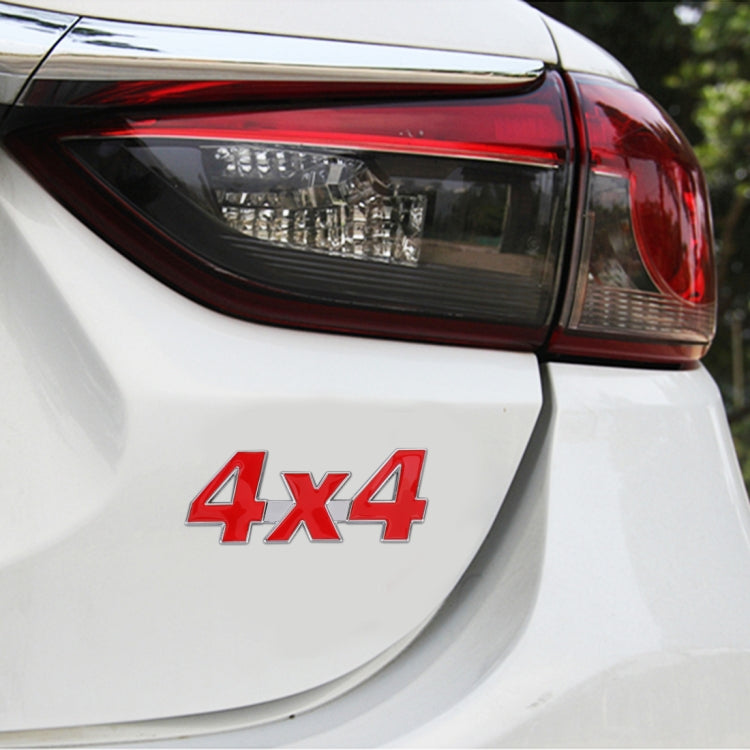 Red 4x4 aluminum alloy decorative emblem sticker on car rear panel