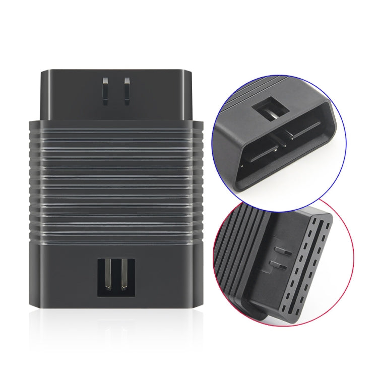 16-pin OBD2 extension adapter, black straight male-to-female connectors, close-up