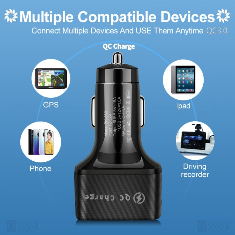 Black car USB charger with multiple USB ports and compact charging head