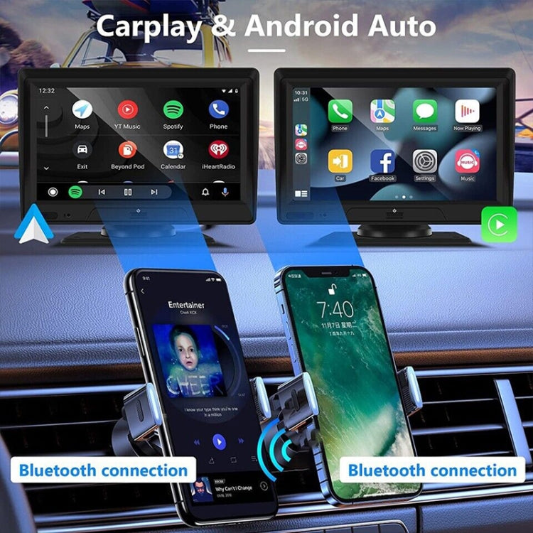 Car navigator with dual screens for CarPlay and Android Auto with phone mounts