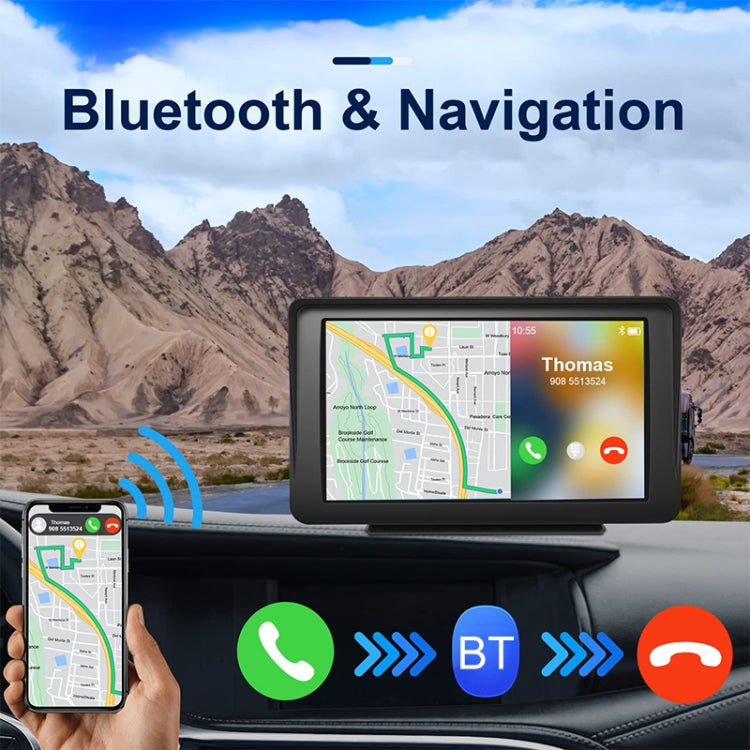 7-inch touch car navigator showing Bluetooth and navigation icons in a car