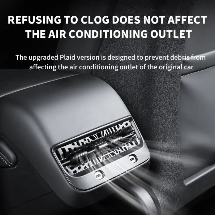 Rear air conditioning outlet protective cover hood with open grid, dark gray