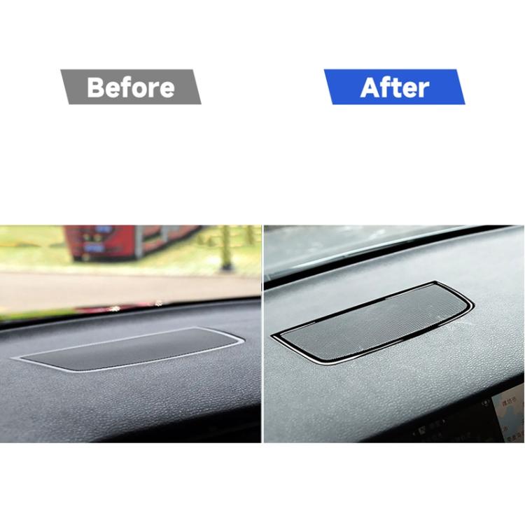 Dashboard horn frame sticker shown after install, black border on car dash