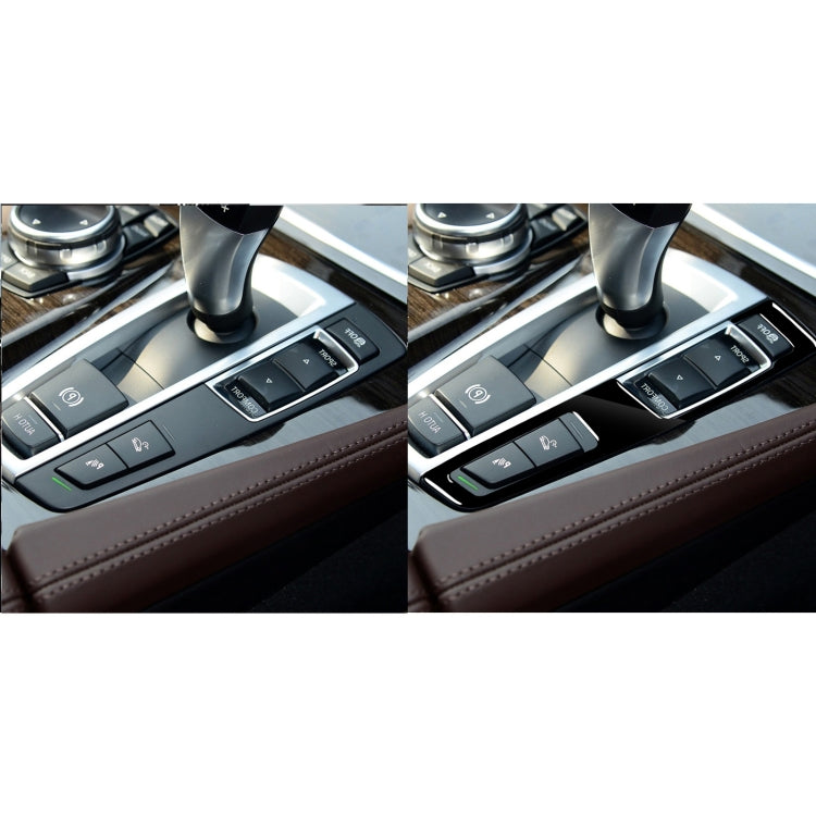 Car center console gear panel before-and-after with black trim sticker added