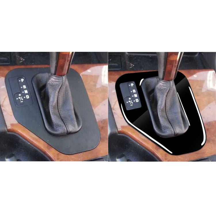 Left-drive gear panel sticker installed on the console, shown before and after