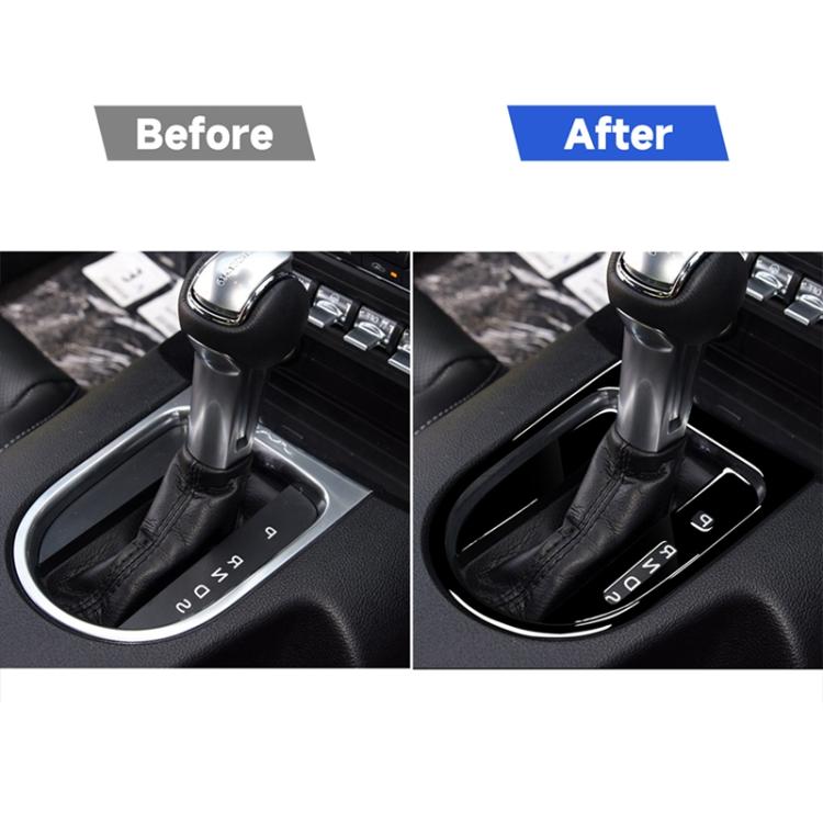Applied gear panel frame sticker set shown on center console beside gear shifter