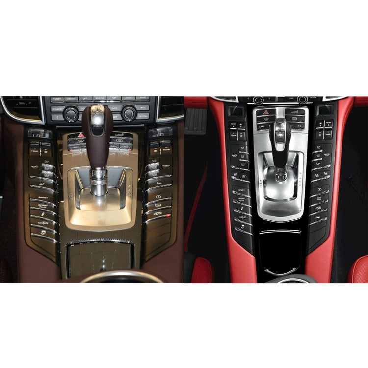 Car interior center console sticker showing black frame and silver shifter surround