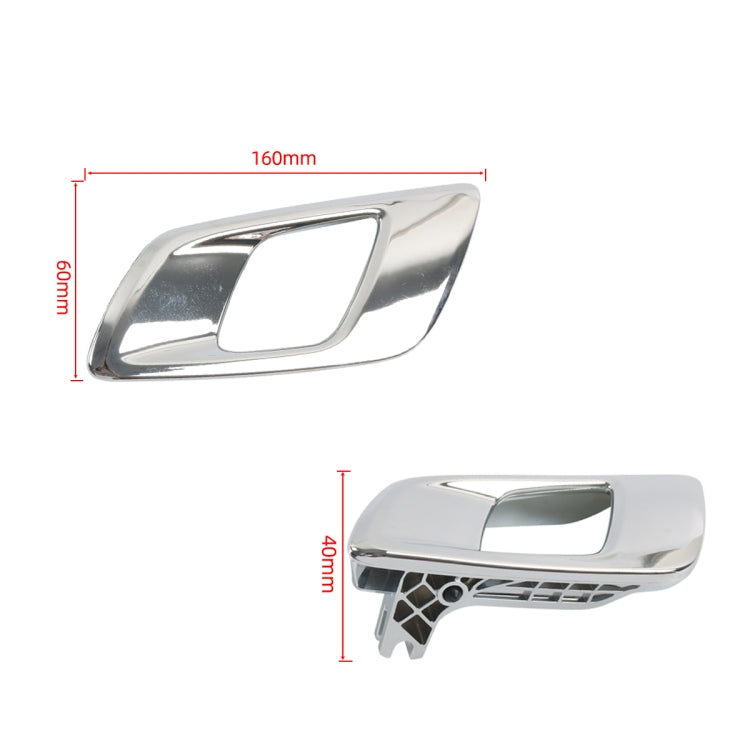 Chrome interior door handle bezel pair with visible size and fit measurements