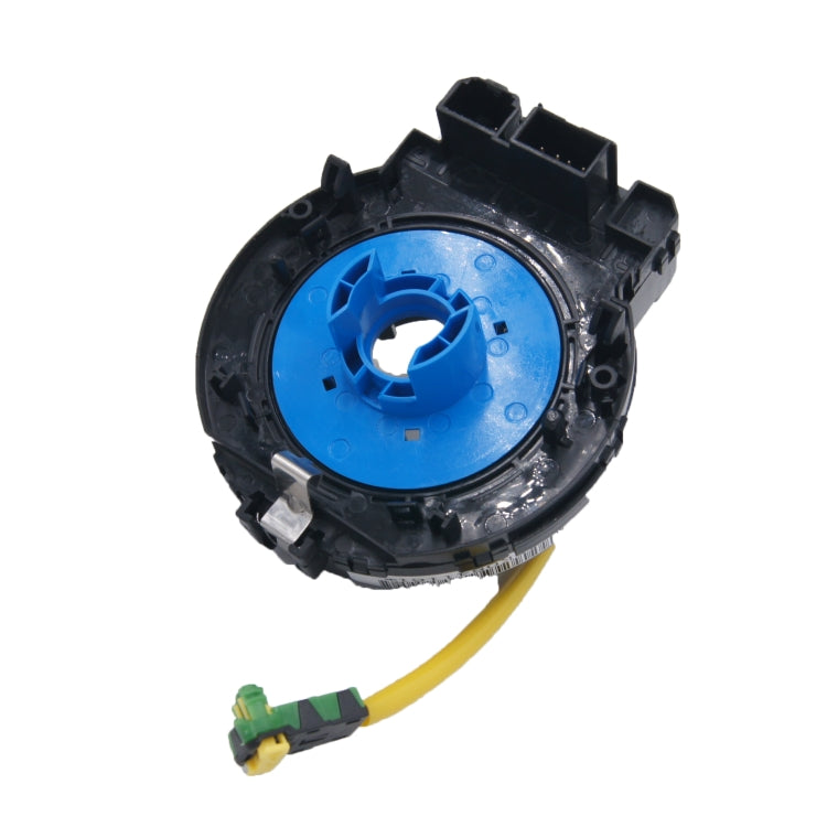 Clock spring spiral cable assembly with blue inner ring, yellow lead, green plug, black housing