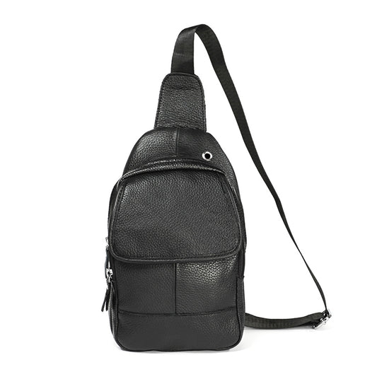 6023 Casual Litchi Texture Soft Face Full-grain Cowhide One Shoulder Crossbody Bag for Men, Black, Coffee, Red, Brown