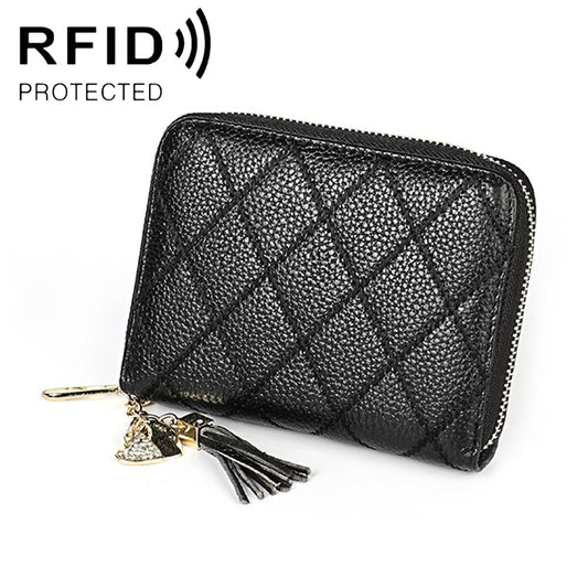 KB213 Diamond Texture Zipper Cowhide Leather Double Row Organ Shape Multiple Card Slots Anti-magnetic RFID Wallet Clutch Bag for Ladies, KB213 Rose Red, KB213 Black, KB213 Pink, KB213 Blue, KB213 Light Pink