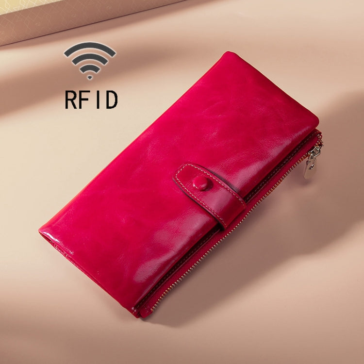 TP-189 Oilskin Leather Multi-functional Zipper RFID Leather Wallet