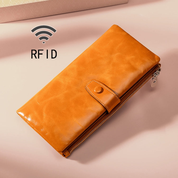 TP-189 Oilskin Leather Multi-functional Zipper RFID Leather Wallet