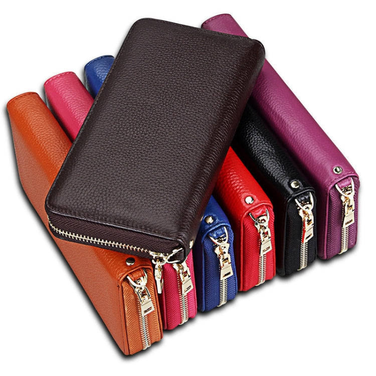 Mixed-color leather litchi-texture long card holder wallets with zip closure