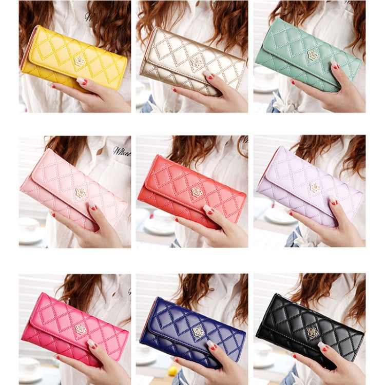 3-fold PU leather wallet with argyle texture and metal crown clasp, coin purse