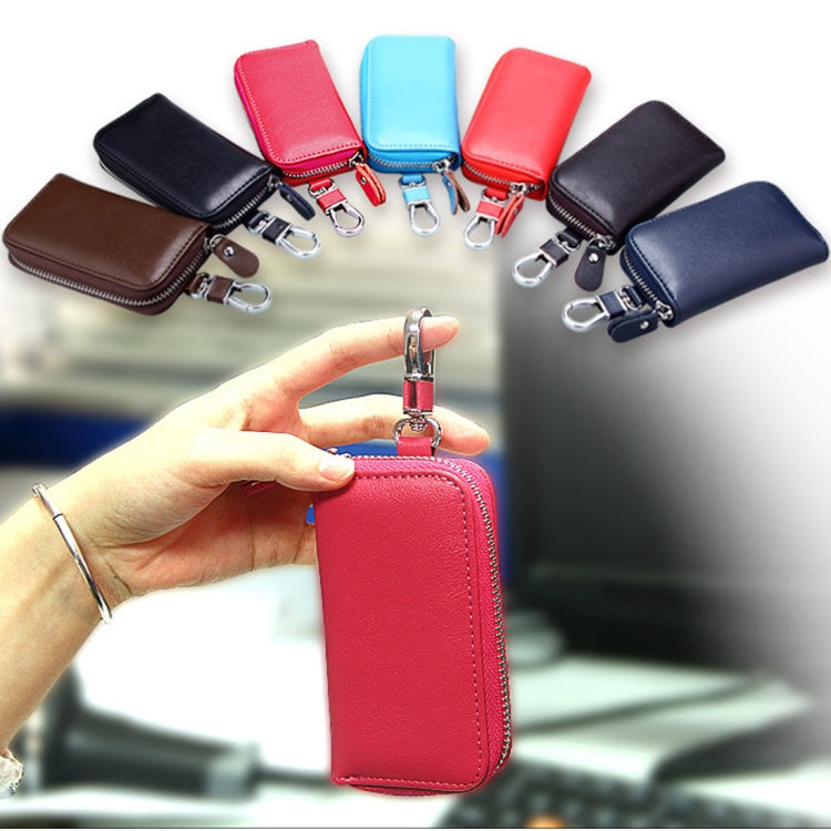 9092 Business Style Multifunctional Genuine Leather Zipper Car Key Bag