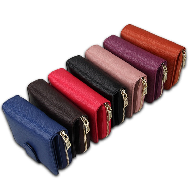 Assorted-color leather RFID zip wallets with snap tab and card slots