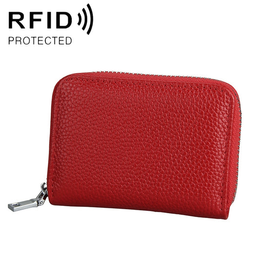 KB205 Antimagnetic RFID Litchi Texture Leather Zipper Large-capacity Card Holder Wallet