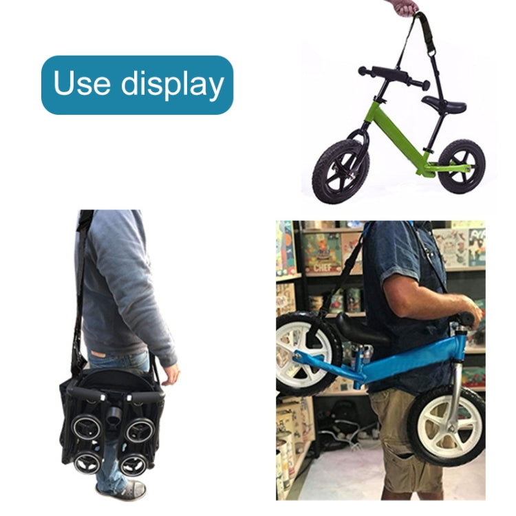 Nylon shoulder strap worn to carry a small electric scooter hands-free
