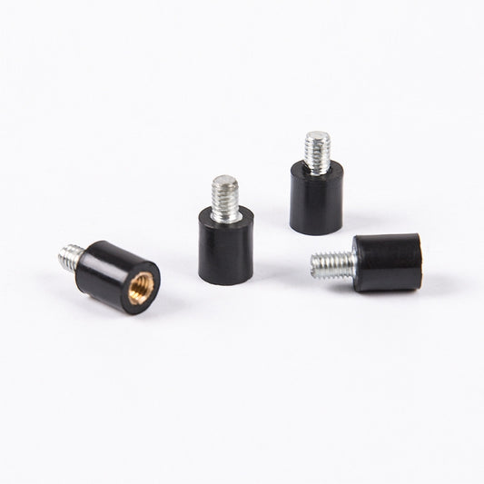 Set of black rubber mounting pillars with metal threaded posts and screws