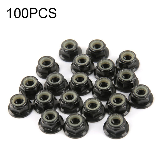 Set of black flange lock nuts with nylon insert, M5 size, 100 pcs