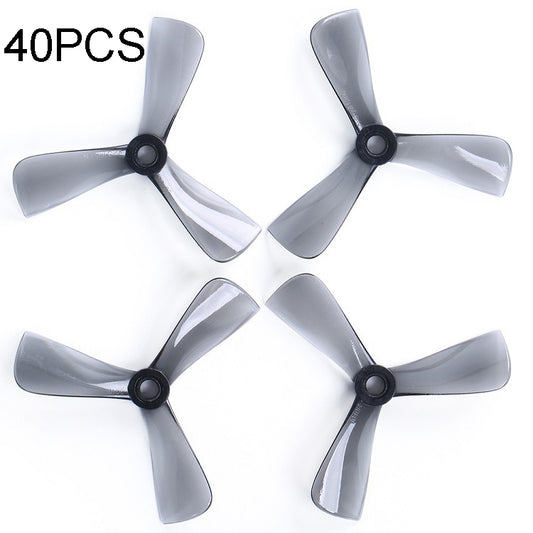 Grey 3-blade FPV propellers with black hubs, 40-pack set