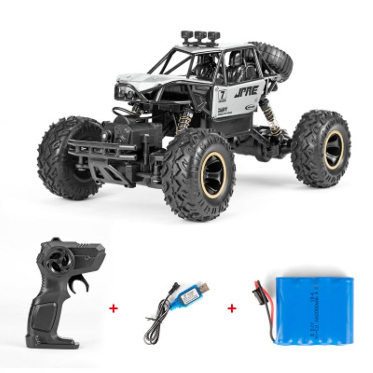 Black RC off-road truck toy with remote controller and battery pack, 4-wheel