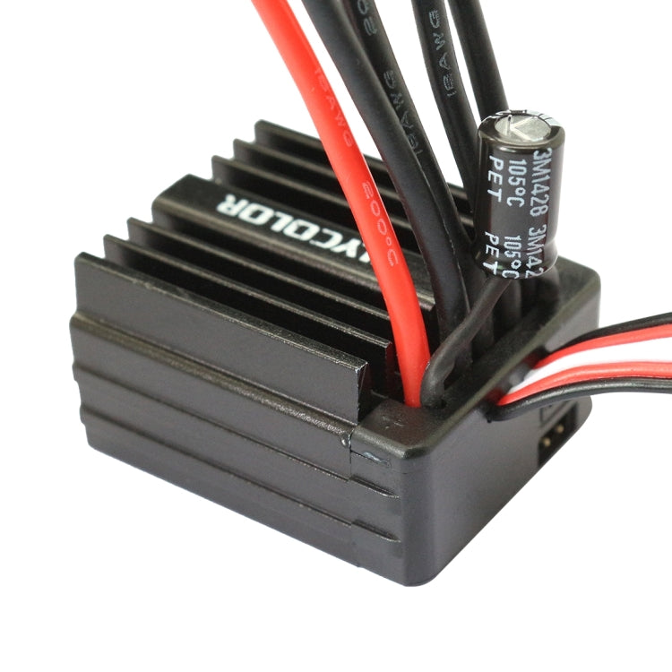 RC electronic speed controller base with capacitors and red/black wiring in black housing